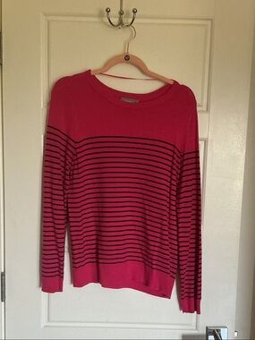 Striped Crewneck Sweater in Pink and Black